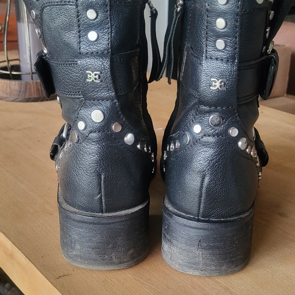 Sam Edelman Black Leather Moto Boots with Silver Studs - Picture 7 of 10